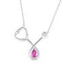 Thumbnail Image 1 of Pear-Shaped Pink Lab-Created Sapphire & White Lab-Created Sapphire Stethoscope Necklace Sterling Silver 17&quot;