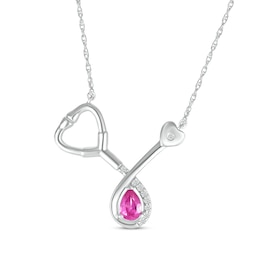Pear-Shaped Pink Lab-Created Sapphire & White Lab-Created Sapphire Stethoscope Necklace Sterling Silver 17"