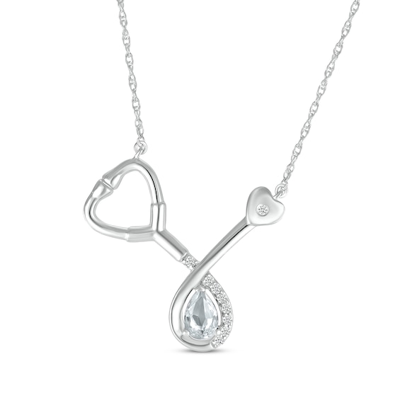 White Lab-Created Sapphire Stethoscope Necklace Sterling Silver 17"