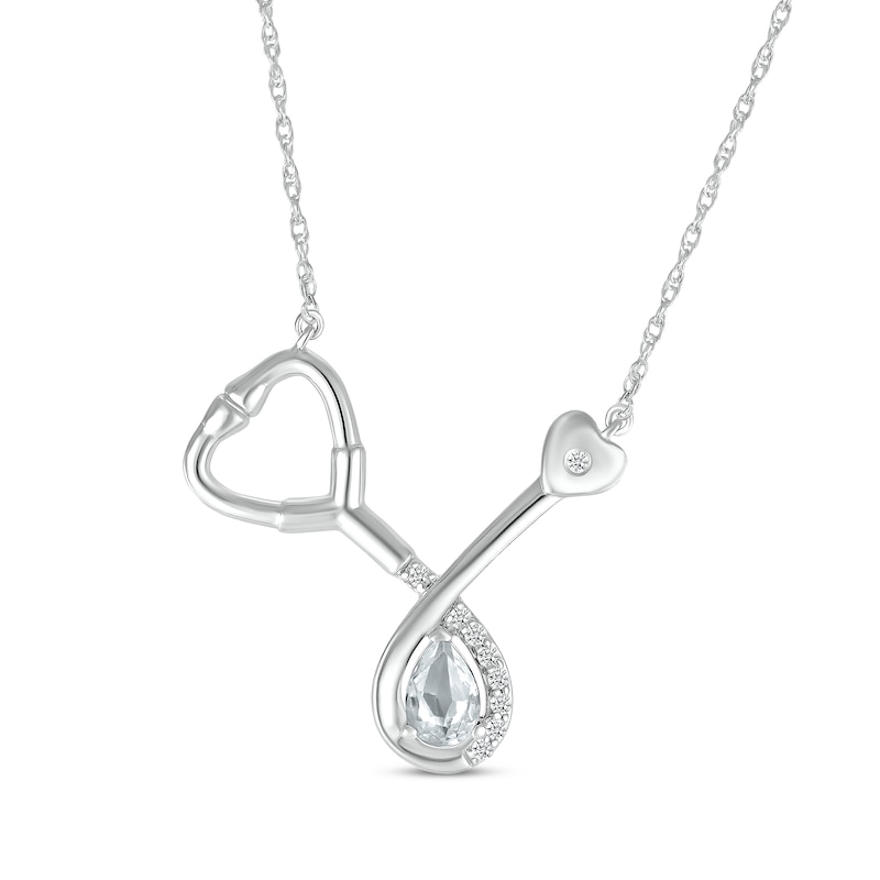 Main Image 1 of White Lab-Created Sapphire Stethoscope Necklace Sterling Silver 17&quot;