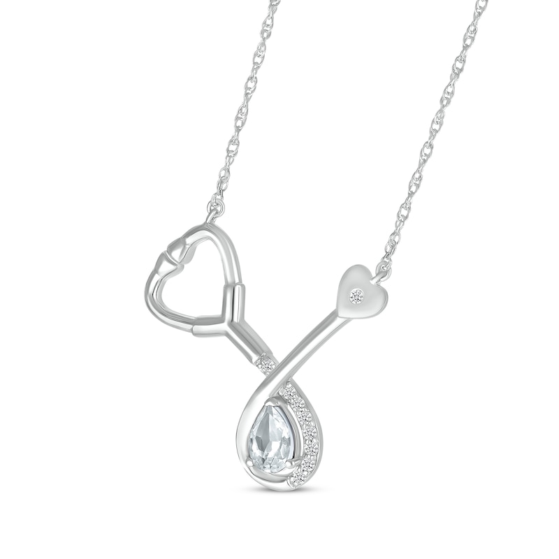 Main Image 2 of White Lab-Created Sapphire Stethoscope Necklace Sterling Silver 17&quot;