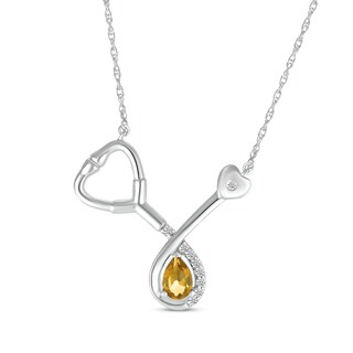 Pear-Shaped Citrine White Lab-Created Sapphire Stethoscope