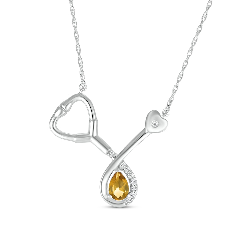 Main Image 1 of Pear-Shaped Citrine & White Lab-Created Sapphire Stethoscope Necklace Sterling Silver 17&quot;