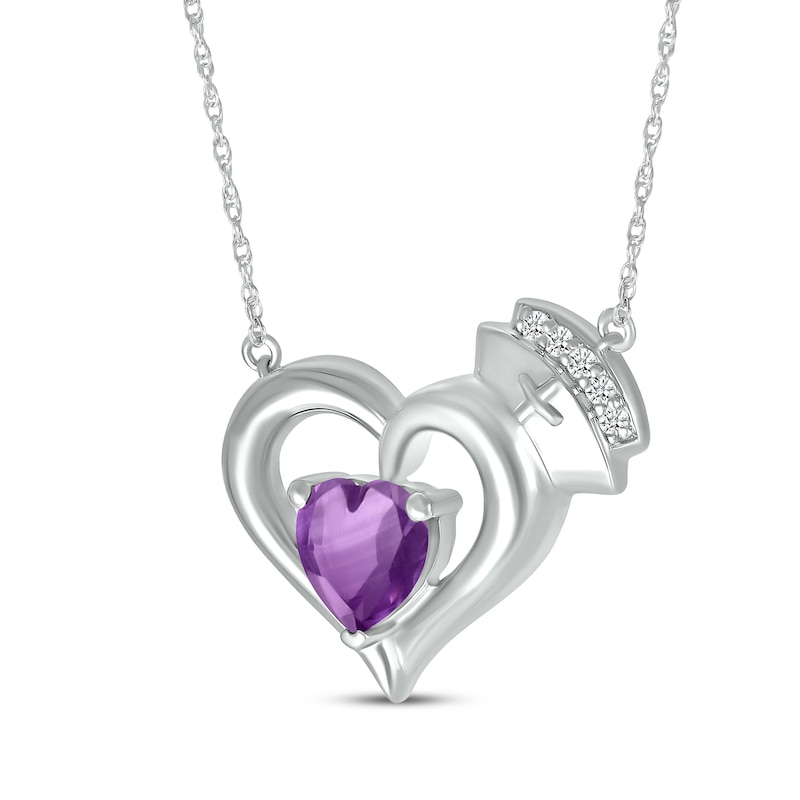 Main Image 2 of Heart-Shaped Amethyst & White Lab-Created Sapphire Nurse Necklace Sterling Silver 17&quot;