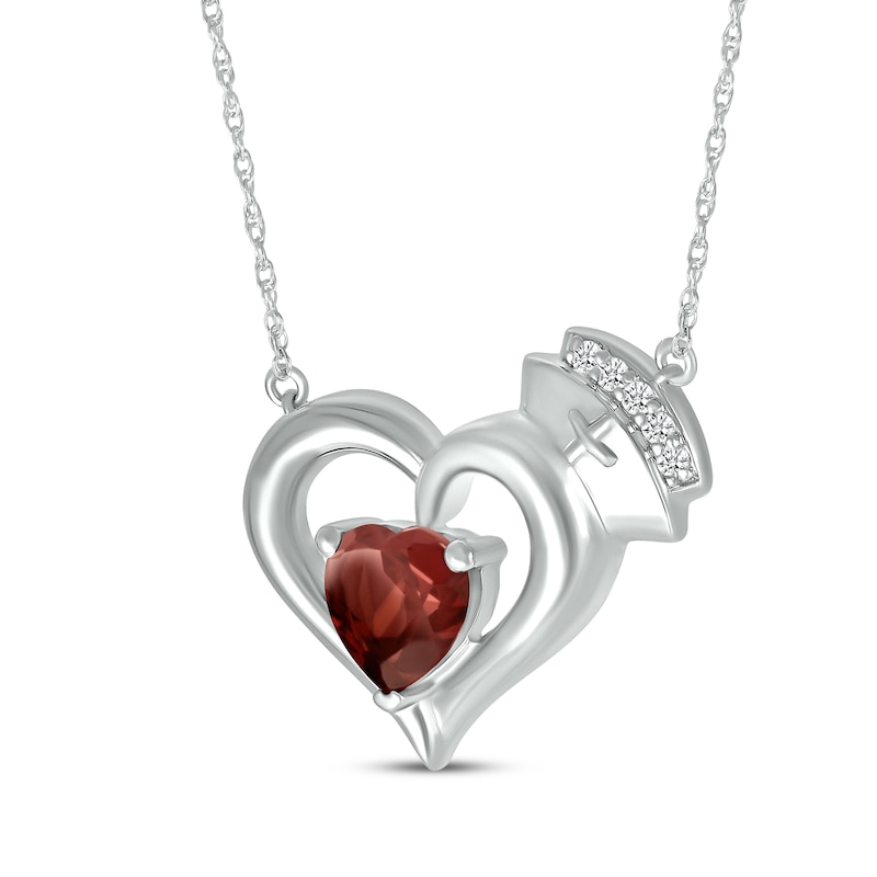 Main Image 2 of Heart-Shaped Garnet & White Lab-Created Sapphire Nurse Necklace Sterling Silver 17&quot;