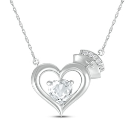 White Lab-Created Sapphire Nurse Necklace Sterling Silver 17"