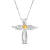 Thumbnail Image 1 of Heart-Shaped Citrine & White Lab-Created Sapphire Angel Wings & Cross Necklace Sterling Silver 18"