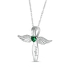 Thumbnail Image 2 of Heart-Shaped Lab-Created Emerald & White Lab-Created Sapphire Angel Wings & Cross Necklace Sterling Silver 18&quot;