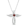 Thumbnail Image 1 of Heart-Shaped Garnet & White Lab-Created Sapphire Angel Wings & Cross Necklace Sterling Silver 18&quot;