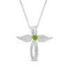 Thumbnail Image 1 of Heart-Shaped Peridot & White Lab-Created Sapphire Angel Wings & Cross Necklace Sterling Silver 18&quot;