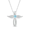 Thumbnail Image 1 of Heart-Shaped Blue Topaz & White Lab-Created Sapphire Angel Wings & Cross Necklace Sterling Silver 18&quot;