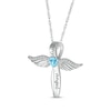Thumbnail Image 2 of Heart-Shaped Blue Topaz & White Lab-Created Sapphire Angel Wings & Cross Necklace Sterling Silver 18&quot;