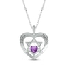 Thumbnail Image 1 of Heart-Shaped Amethyst & White Lab-Created Sapphire Heart & Star of David Necklace Sterling Silver 18&quot;