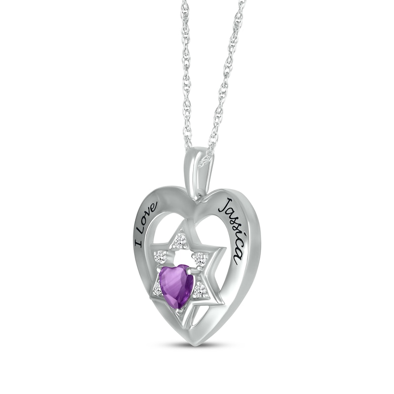 Main Image 2 of Heart-Shaped Amethyst & White Lab-Created Sapphire Heart & Star of David Necklace Sterling Silver 18&quot;
