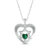 Thumbnail Image 1 of Heart-Shaped Lab-Created Emerald & White Lab-Created Sapphire Heart & Star of David Necklace Sterling Silver 18&quot;