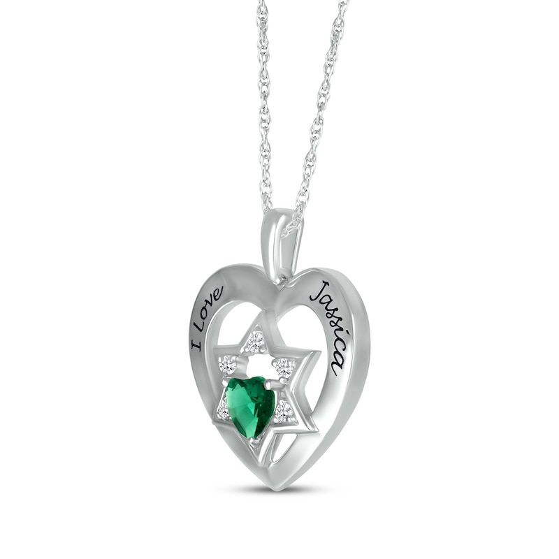 Main Image 2 of Heart-Shaped Lab-Created Emerald & White Lab-Created Sapphire Heart & Star of David Necklace Sterling Silver 18&quot;