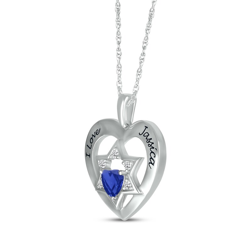 Main Image 2 of Heart-Shaped Blue Lab-Created Sapphire & White Lab-Created Sapphire Heart & Star of David Necklace Sterling Silver 18&quot;