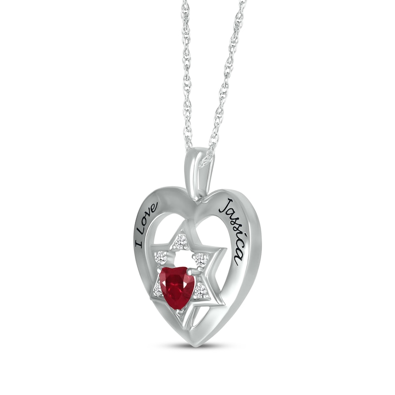 Main Image 2 of Heart-Shaped Lab-Created Ruby & White Lab-Created Sapphire Heart & Star of David Necklace Sterling Silver 18"