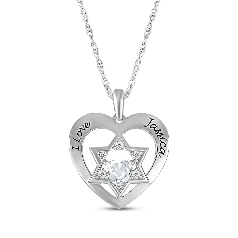 Main Image 1 of White Lab-Created Sapphire Heart & Star of David Necklace Sterling Silver 18&quot;