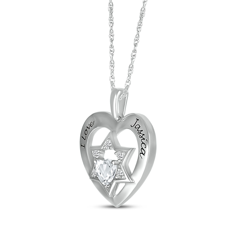 Main Image 2 of White Lab-Created Sapphire Heart & Star of David Necklace Sterling Silver 18&quot;