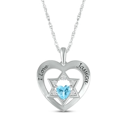 Heart-Shaped Blue Topaz & White Lab-Created Sapphire Heart & Star of David Necklace Sterling Silver 18"