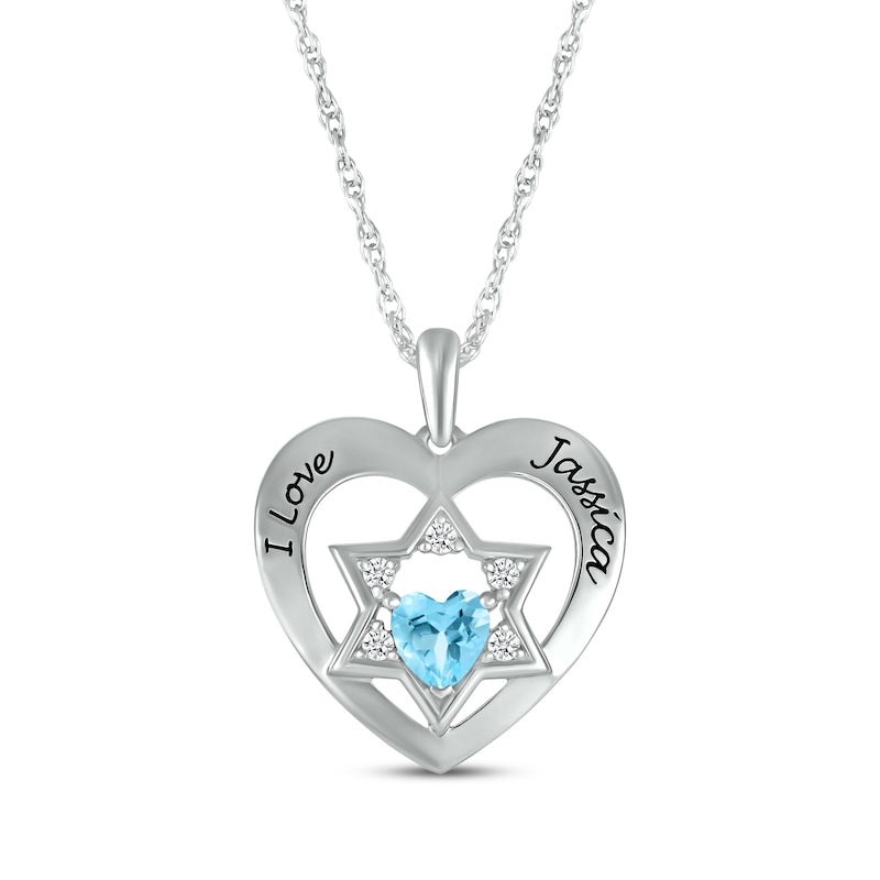 Main Image 1 of Heart-Shaped Blue Topaz & White Lab-Created Sapphire Heart & Star of David Necklace Sterling Silver 18&quot;