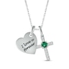 Thumbnail Image 1 of Lab-Created Emerald & White Lab-Created Sapphire Heart & Cross Necklace Sterling Silver 18&quot;