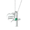 Thumbnail Image 2 of Lab-Created Emerald & White Lab-Created Sapphire Heart & Cross Necklace Sterling Silver 18&quot;