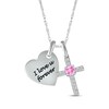 Thumbnail Image 1 of Pink Lab-Created Sapphire & White Lab-Created Sapphire Heart & Cross Necklace Sterling Silver 18&quot;