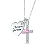 Thumbnail Image 2 of Pink Lab-Created Sapphire & White Lab-Created Sapphire Heart & Cross Necklace Sterling Silver 18&quot;