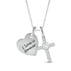 Thumbnail Image 1 of White Lab-Created Sapphire Heart & Cross Necklace Sterling Silver 18"