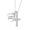 Thumbnail Image 2 of White Lab-Created Sapphire Heart & Cross Necklace Sterling Silver 18"