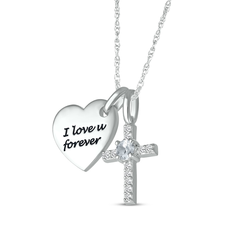 Main Image 2 of White Lab-Created Sapphire Heart & Cross Necklace Sterling Silver 18"
