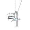 Thumbnail Image 2 of Lab-Created Opal & White Lab-Created Sapphire Heart & Cross Necklace Sterling Silver 18&quot;