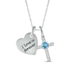 Thumbnail Image 1 of Blue Topaz & White Lab-Created Sapphire Heart & Cross Necklace Sterling Silver 18"