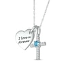 Thumbnail Image 2 of Blue Topaz & White Lab-Created Sapphire Heart & Cross Necklace Sterling Silver 18"