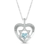 Thumbnail Image 1 of Heart-Shaped Aquamarine & White Lab-Created Sapphire Heart & Star of David Necklace Sterling Silver 18"