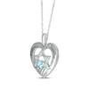 Thumbnail Image 2 of Heart-Shaped Aquamarine & White Lab-Created Sapphire Heart & Star of David Necklace Sterling Silver 18"