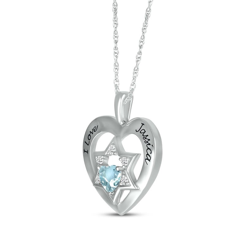 Main Image 2 of Heart-Shaped Aquamarine & White Lab-Created Sapphire Heart & Star of David Necklace Sterling Silver 18"