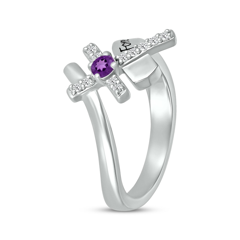 Main Image 2 of Amethyst & White Lab-Created Sapphire Cross Ring Sterling Silver