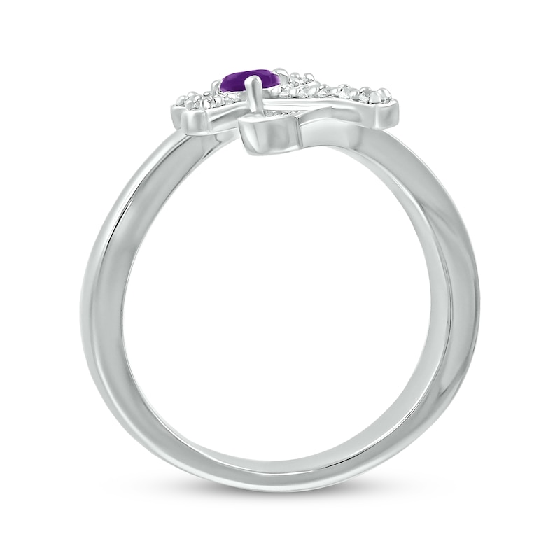 Main Image 3 of Amethyst & White Lab-Created Sapphire Cross Ring Sterling Silver