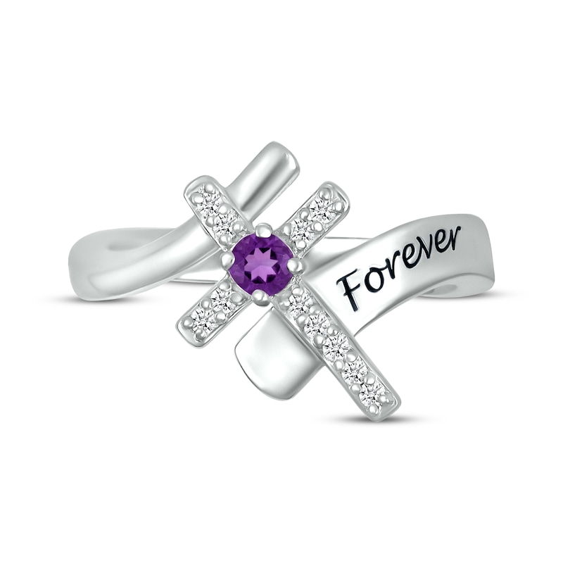Main Image 4 of Amethyst & White Lab-Created Sapphire Cross Ring Sterling Silver