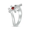Thumbnail Image 2 of Garnet & White Lab-Created Sapphire Cross Ring Sterling Silver