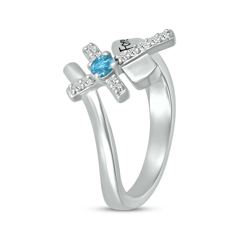 Main Image 2 of Blue Topaz & White Lab-Created Sapphire Cross Ring Sterling Silver