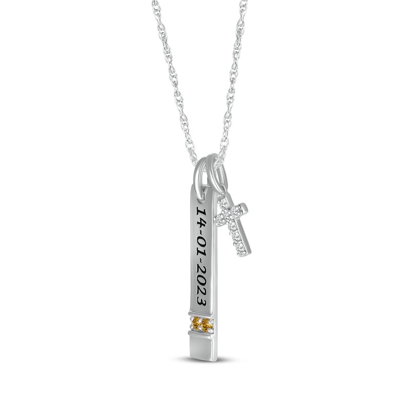 Main Image 2 of Citrine & White Lab-Created Sapphire Vertical Bar & Cross Necklace Sterling Silver 18”