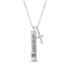 Thumbnail Image 1 of Lab-Created Emerald & White Lab-Created Sapphire Vertical Bar & Cross Necklace Sterling Silver 18”