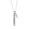 Thumbnail Image 2 of Lab-Created Emerald & White Lab-Created Sapphire Vertical Bar & Cross Necklace Sterling Silver 18”
