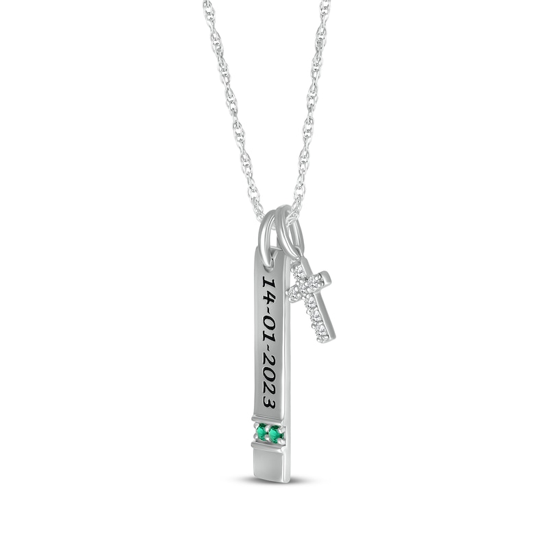 Main Image 2 of Lab-Created Emerald & White Lab-Created Sapphire Vertical Bar & Cross Necklace Sterling Silver 18”