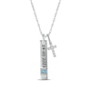 Thumbnail Image 1 of Blue Topaz & White Lab-Created Sapphire Vertical Bar & Cross Necklace Sterling Silver 18”