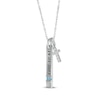 Thumbnail Image 2 of Blue Topaz & White Lab-Created Sapphire Vertical Bar & Cross Necklace Sterling Silver 18”